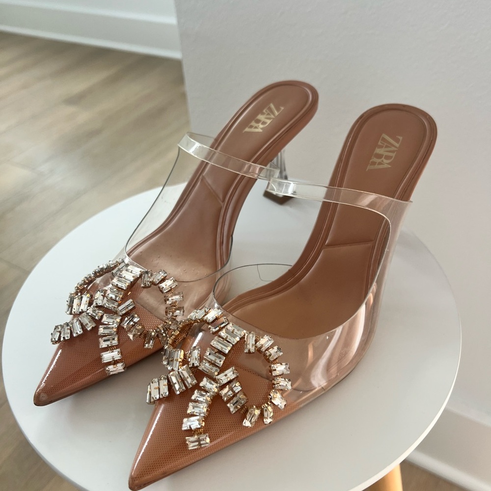 Zara Tan Heels with Crystal Accents - Picture 2 of 5